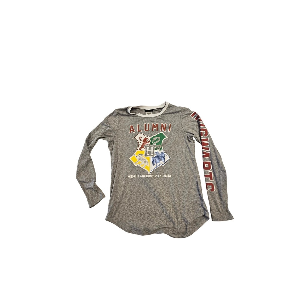 Harry Potter Hogwarts Alumni Long Sleeve Shirt Gray Crest Graphic Top Small